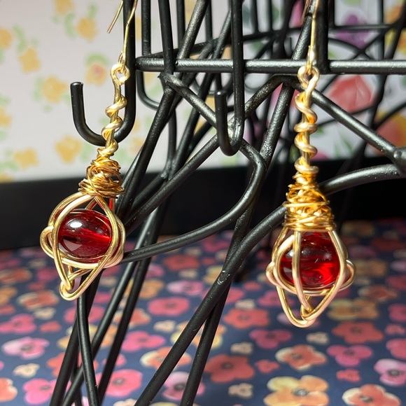Ruby Glass bead Earrings - Picture 3 of 5